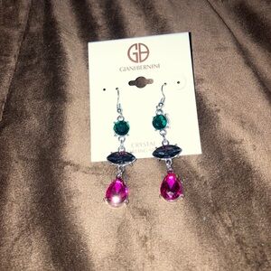 Giani Bernini Silver Earrings with Pink and Green Crystals